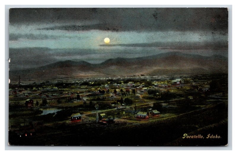 Birds Eye View Night Pocatello Idaho ID UNP DB Postcard P19