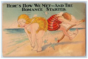 1939 Couple Romance At Beach Fat Humor Atlantic City New Jersey NJ Postcard