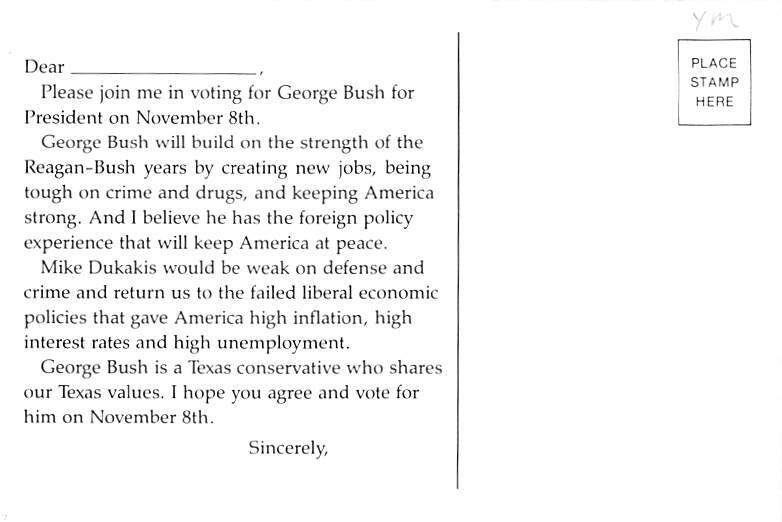 Join Me In Voting For George Bush For President On 8th November View Postcard...