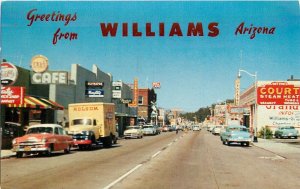 Postcard 1958 Arizona Williams Route 66 autos truck Petley Studios CA24-1438