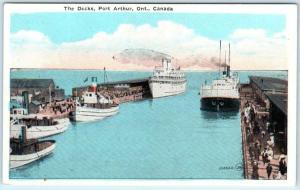 PORT ARTHUR, ONTARIO  Canada   THE DOCKS Boats, Ships ca 1920s  Postcard 