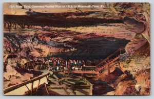 Mammoth Cave Kentucky~Tour Group @ Salt Petre Vats~Vintage Linen Postcard