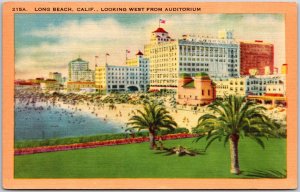 Long Beach California CA Looking West From Auditorium Palm Building Postcard