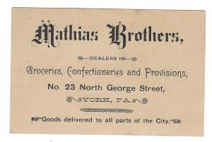 Victorian Trade Card Organ Grinder Cat Mathias Bros York PA 