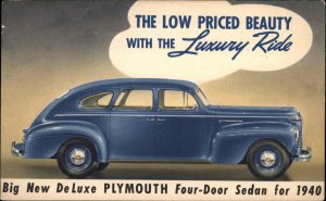 Car Auto Promo Plymouth DeLuxe Sedan 1940 Postcard