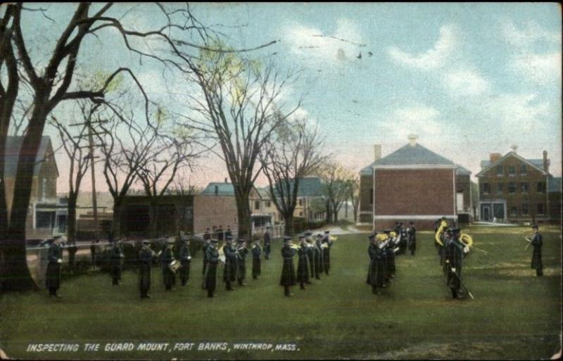 Winthrop MA Fort Banks Guard Mount c1910 Postcard