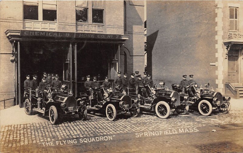 J52/ Springfield Massachusetts RPPC Postcard c1910 Fire Department Trucks 86