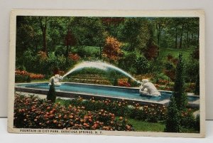 Saratoga Springs NY Fountain in City Park 1925 Postcard B19