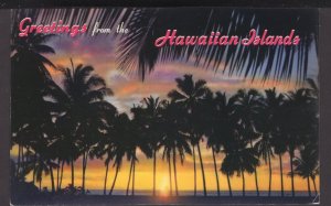 Greetings from the Hawaiian Islands, Sunset through the Palms ~ Chrome