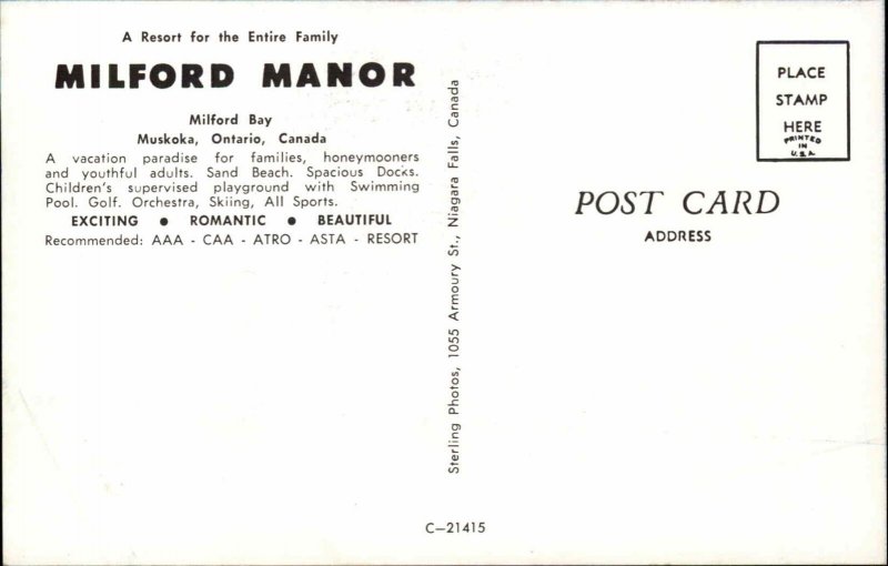 Muskoka Ontario Milford Manor Golf Course Hole 1950s-60s Vintage Postcard