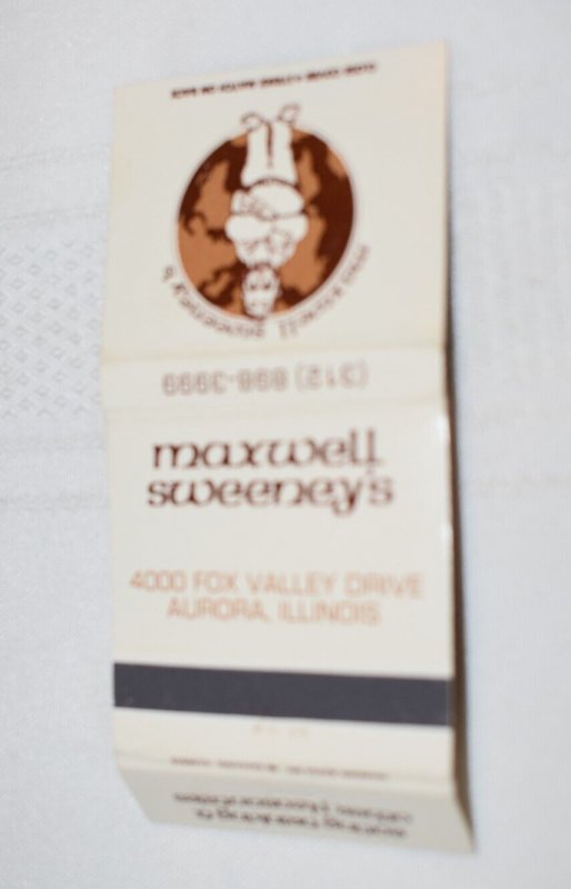 Maxwell Sweeney's Restaurant Aurora Illinois 30 Rear Strike Matchbook Cover