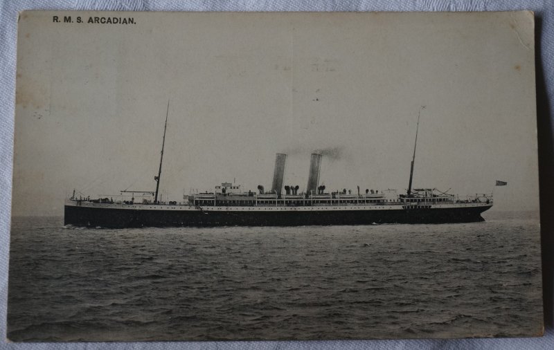 R.M.S. Arcadian, printed postcard stamped Southampton 1917