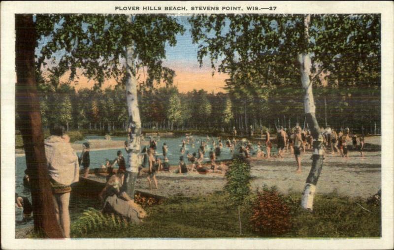 Stevens Point WI Plover Hills Beach Swimming Linen Postcard