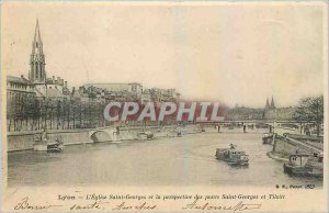 Old Postcard Lyon Saint Georges Church and the prospect of the bridge Saint G...