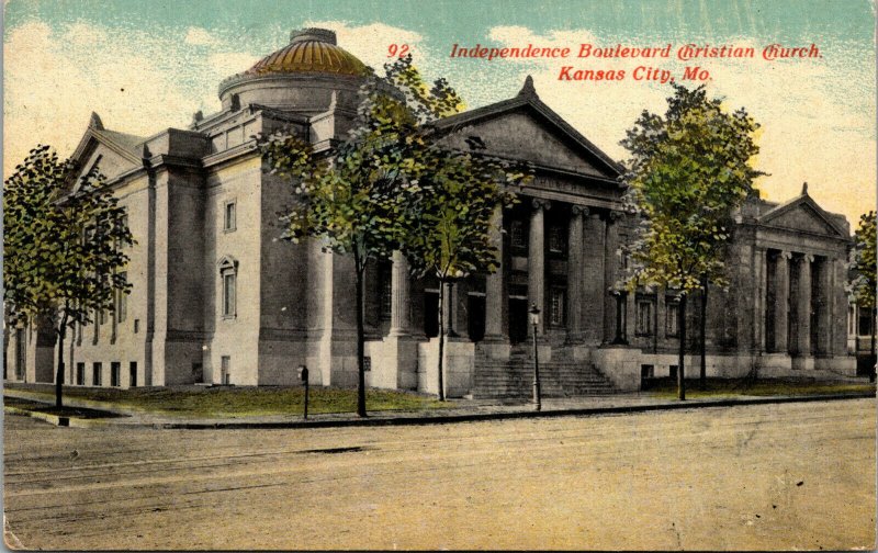 Vtg 1910s Independence Boulevard Christian Church Kansas City Missouri Postcard