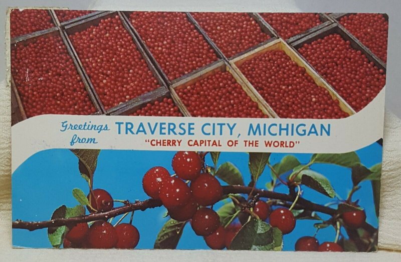 Cherry Capital Traverse City Michigan Vintage Postcard 