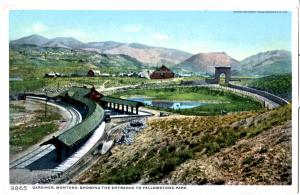 YELLOWSTONE, GARDINER, MONTANA, SHOWING ENTRANCE TO Y'STONE PARK, DIVIDED BACK