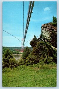 1960 Grand Tower Illinois Postcard Pipeline Suspension Bridge Mississippi River