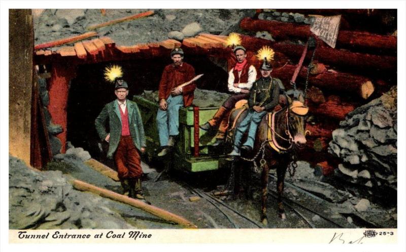 20366    Coal Miners  at tunnel entrance, donkey pulled cart