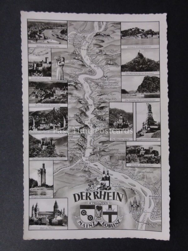 Germany: Der Rhein Map & 13 Image Multiview - Old RP Postcard