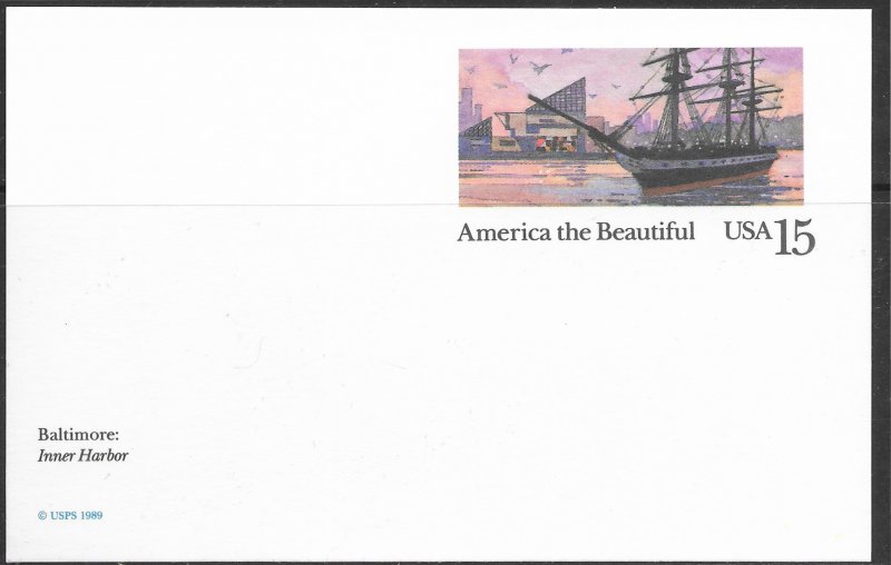 US Unused. America the Beautiful. UX136. Baltimore - Inner Harbor. Nice.