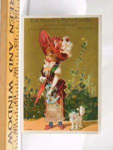 Victorian Trade Card Roach's Pure Candy Fancy Dressed Girl Dog Pull-Toy F38