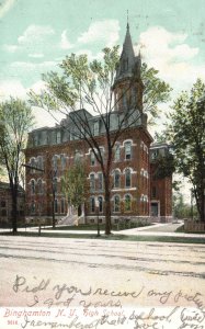 Vintage Postcard 1909 High School Campus Building Binghamton New York Paul Pub.