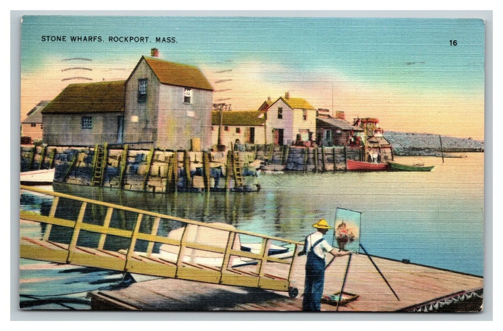 Vintage 1939 Postcard Boat Slips Painter Stone Wharfs Rockport