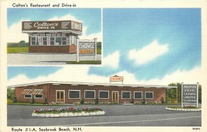 Postcard 1940s New Hampshire Seabrook Beach Coltons Restaurant Drive In 23-13650