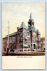 Racine Wisconsin WI Postcard City Hall Exterior Building c1908 Vintage Antique