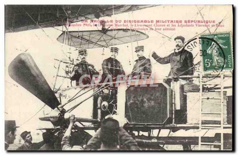 Postcard Old Airship Zeppelin The nacelle military airship Republic Captain M...