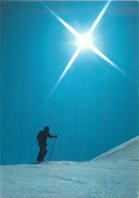 Postcard Austria alpine scene ski type man detail aspect winter light