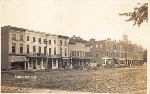 Greene NY Dirt Street Storefronts Barber Pole Horse & Wagons Great Signage RPPC