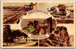 1956 Greetings From Hastings Promenade Alexandra Park Real Photo RPPC Postcard