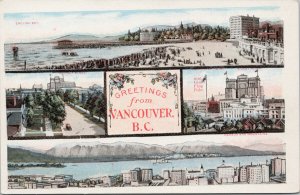 Greetings from Vancouver BC Multiview Georgia St. English Bay Postcard G86