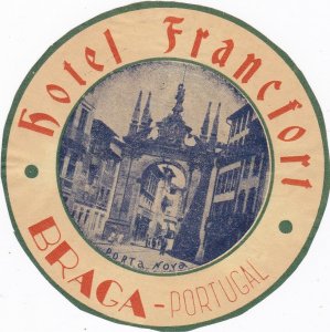 Portugal Braga Hotel Francfort Vintage Luggage Label sk3383