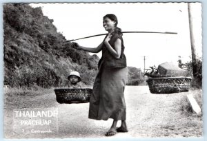 RPPC THAILAND Prachuap Contrepoids Woman with child in a basket 4x6 Postcard