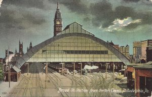 Philadelphia PA Broad St. Train Station, Depot 1910 Night View, Moonlight