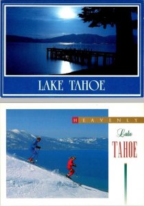 2~4X6 Postcards Lake Tahoe, CA California MOONLIGHT VIEW & SKIING At HEAVENLY