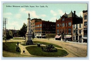 c1910 Soldiers Monument and Public Square New Castle Pennsylvania PA Postcard 