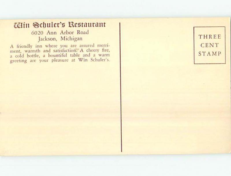 Unused 1950's WIN SCHULERS RESTAURANT Jackson Michigan MI p6149