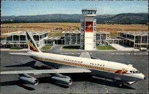 Ethiopian Airlines Airplane at Airport Addis Ababa c1950s-60s Postcard