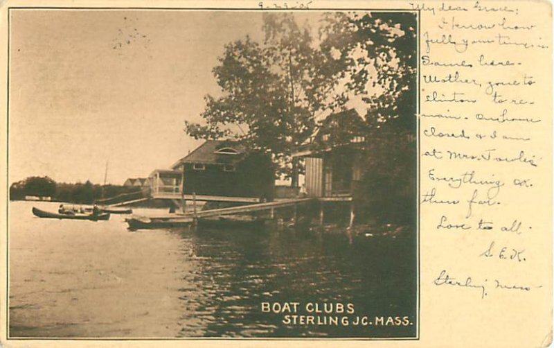 Waushacum Lake, Sterling, Massachusetts MA Canoes Sepia 1905 Postcard