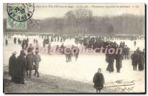 Postcard Old Lyon Parc De La Tete D'Or Under The Snow Lake gel ice skaters sk...