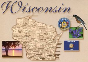 WISONSIN STATE FACTS MAP POSTCARD [9396]