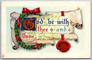 Vtg New Year Greetings God Be With Thee and Thine Embossed 1910s Unused Postcard