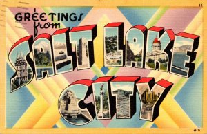 Utah Greetings From Salt Lake City Large Letter Linen 1948