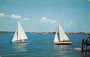 Wrightsville Beach North Carolina Sailboat Racing In Bay, Photochrome Vintage Po