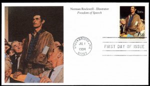 FIRST DAY OF ISSUE 1994 Norman Rockwell - Illustrator - Freedom of Speech Mint