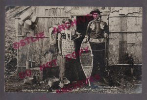 Antigo WISCONSIN RPPC 1908 OJIBWAY INDIANS Indian Camp SNOWSHOES Bride KINGSBURY